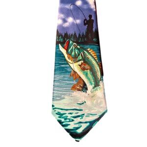 90’s Vintage Handmade Bass Fishing Necktie in Blue/Green